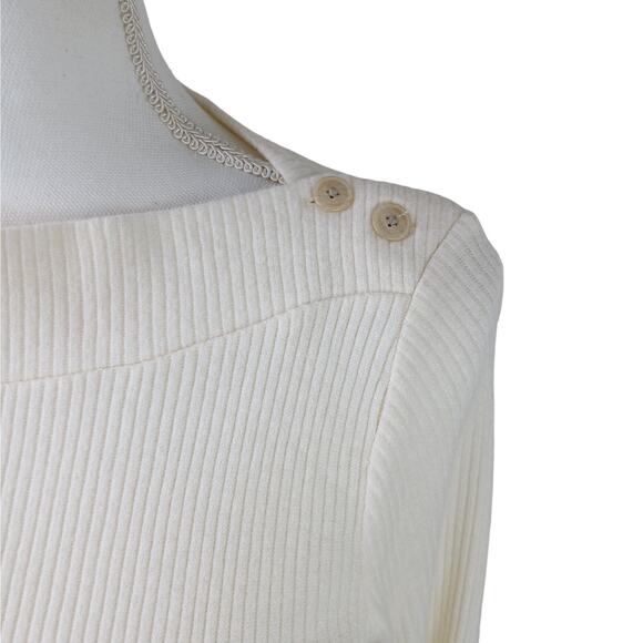 Madewell SZ M Boatneck Button Long-Sleeve Top Antique Cream NWT Super Soft $62 - Picture 4 of 8